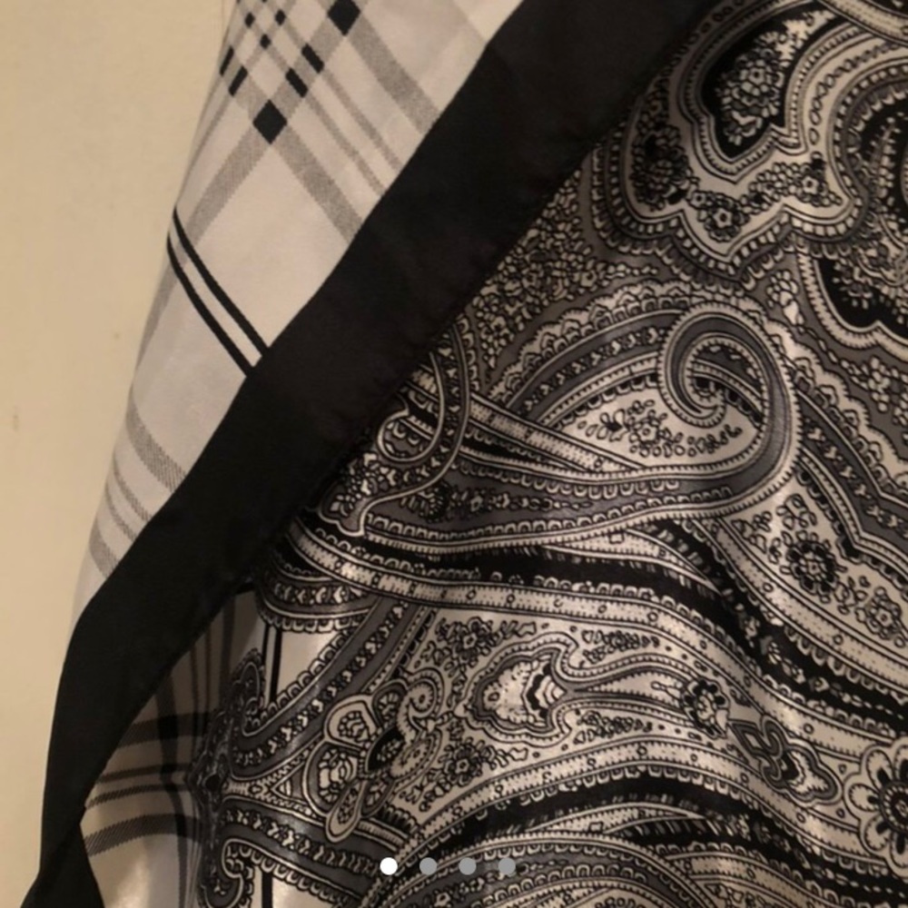 Faux silk black and white patterned scarf